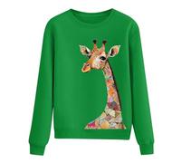 Sweatshirt Women's Oversized Summer Hoodie Sweatshirts, Giraffe Print, Sweatshirt with Deep Shoulder, Hoodie in Plus Size Print, Women's Sweat Jacket with Crew Neck, Elegant, Green, M