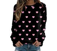 Sweatshirt Womens Valentines Day Soft Jumper Cute Love Heart Patterned Loose Top Long Sleeve Crewneck Shirt Pink Ladies Teens Holiday Blouse Pullover (Pink, L)