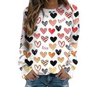 Sweatshirt Womens Valentines Day Soft Jumper Cute Love Heart Patterned Loose Top Long Sleeve Crewneck Shirt Pink Ladies Teens Holiday Blouse Pullover women top