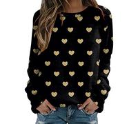 Sweatshirt Womens Valentines Day Soft Jumper Cute Love Heart Patterned Loose Top Long Sleeve Crewneck Shirt Pink Ladies Teens Holiday Blouse Pullover (Yellow, XL)