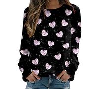 Sweatshirt Womens Valentines Day Soft Jumper Cute Love Heart Patterned Loose Top Long Sleeve Crewneck Shirt Pink Ladies Teens Holiday Blouse Pullover women top