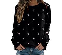 Sweatshirt Womens Valentines Day Soft Jumper Cute Love Heart Patterned Loose Top Long Sleeve Crewneck Shirt Pink Ladies Teens Holiday Blouse Pullover women top