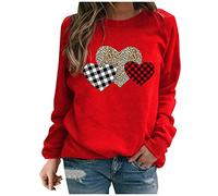 Sweatshirt Womens Valentines Day Soft Jumper Funny Love Heart Print Loose Tops Long Sleeve Round Neck Shirts Red Holiday Pullover for Ladies Girls (Red, M)