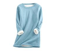 Sweatshirt Women's Warm Pullover with Fleece Lined Sweat Round Collar Long Pullover Plain Thermal Jumper Thickened Winter Jumper Soft Comfortable Plush Sweater Casual Fit Fleece Jumper, lightblue, XL