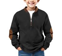 Sweatshirts for Kids Boys Athletic Half Zip Pullover Leisure Lightweight Sportshirts Fashion Fall Winter Jumpers Plain Long Sleeve Clothes with Pockets (01-4-Black, 14-15 Years)