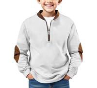 Sweatshirts for Kids Boys Athletic Half Zip Pullover Leisure Lightweight Sportshirts Fashion Fall Winter Jumpers Plain Long Sleeve Clothes with Pockets (01-4-White, 14-15 Years)