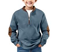 Sweatshirts for Kids Boys Athletic Half Zip Pullover Leisure Lightweight Sportshirts Fashion Fall Winter Jumpers Plain Long Sleeve Clothes with Pockets (01-4-Blue, 14-15 Years)