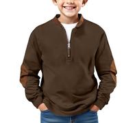 Sweatshirts for Kids Boys Athletic Half Zip Pullover Leisure Lightweight Sportshirts Fashion Fall Winter Jumpers Plain Long Sleeve Clothes with Pockets (01-1-Brown, 12-13 Years)
