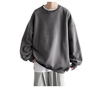 Sweatshirts for Men HJHGJ Solid Color Long Sleeve O-Neck Pullover Plus Size Loose Baggy Oversized Autumn Winter Sweater Shirts Regular-fit Casual Simple Blouses Tops, Dark Gray, L