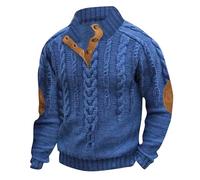Sweatshirts for Men Uk 3D Print Pullover Sweatshirts Retro Workwear Sweatshirts Stand Collar Button Sweatshirt No Hood Casual Long Sleeve Sweatshirt with Elbow Patch Winter Warm Sweater Top Blue