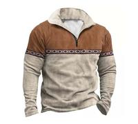 Sweatshirts for Men UK Clearanc Men's Long Sleeve Tops 1/4 Zip Pullover Vintage Ethnic Style Sweatshirt Loose Fit Turn-Down Collar Top Comfy Long Sleeve Sweater Khaki