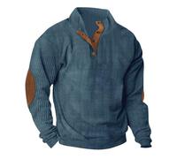 Sweatshirts for Men Uk Corduroy Button Up Long Sleeve Vintage Pullover Sweater Tops Casual Sports Autumn Winter Sweatshirt with Elbow Patches mens work fleece jumper Blue L