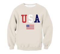 Sweatshirts for Men Uk Independence Day Hoodless Sweatshirt Usa Flag Printed Pullover Top Vintage Round Neck Long Sleeve Sweatshirt Loose Fit Work Sweatshirts Fashion Trendy Sport Sweatshirt Beige