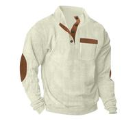 Sweatshirts for Men Uk Long Sleeve Button Up Corduroy V Neck Pullover Sweater Casual Warm Autumn Winter Sweatshirts with Elbow Patches woolen sweaters for men uk White XL