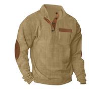 Sweatshirts for Men Uk Long Sleeve Button Up Corduroy V Neck Pullover Sweater Casual Warm Autumn Winter Sweatshirts with Elbow Patches gym workout clothing Khaki XXL