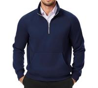 Sweatshirts for Men Uk, Men's Quarter Zip Sweater Solid Color Slim Fit Casual Pullover Sweater Mock Neck Polo Sweaters Gift for Men,Navy,XL,U107K