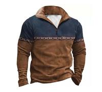 Sweatshirts for Men UK Sale Clearanc Men's Long Sleeve Tops 1/4 Zip Pullover Vintage Ethnic Style Sweatshirt Loose Fit Turn-Down Collar Top Comfy Long Sleeve Sweater Brown