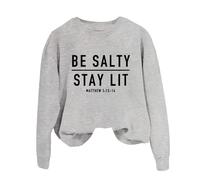 Sweatshirts For Women Be Salty Stay Lit Matthew 5:13 14 Crewneck Long Sleeve Ladies Sweatshirt Fall Causal Winter Pullover Comfy Trendy (Grey, S) Knitted Hoodie Womens