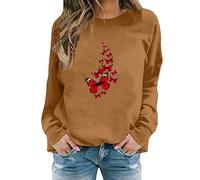 Sweatshirts For Women Butterfly Crewneck Long Sleeve Casual Ladies Sweatshirt Causal Comfy Fall Pullover Trendy Winter (Khaki, XXL) Half Zip Sweatshirt Women