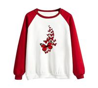 Sweatshirts For Women Butterfly Crewneck Raglan Long Sleeve Casual Ladies Sweatshirt Causal Comfy Trendy Pullover Fall Winter (Red, 3XL) Womens Waterproof Coat