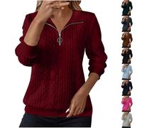 Sweatshirts for Women Cable Knit Jumpers Lapel Collar Half Zip Pullover Ladies Thermal Sweatshirt Long Sleeve Tops Winter Autumn Sweaters Warm Tunics for Office Work Daily Going Out Wear