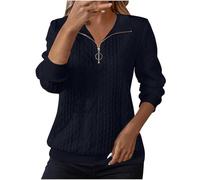 Sweatshirts for Women Cable Knit Jumpers Lapel Half Zip Pullover Ladies Thermal Sweatshirt Long Sleeve Tops Winter Autumn Sweaters Warm Tunics for Office Work Daily Going Out Wear Navy
