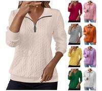Sweatshirts for Women Cable Knit Jumpers Lapel Half Zip Pullover Ladies Thermal Sweatshirt V Neck Long Sleeve Tops Winter Autumn Sweaters Warm Tunics for Office Work Daily Going Out Wear