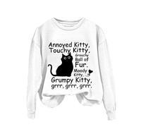 Sweatshirts For Women Cat Annoyed Kitty Touchy Grouchy Ball Of Fur Moody Grumpy Grrr Crewneck Long Sleeve Ladies Sweatshirt Fall Comfy Causal Pullover Winter Trendy (White, M) Womens Ski Jacket