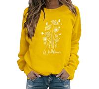 Sweatshirts For Women Dandelion Butterfly Crewneck Long Sleeve Casual Ladies Sweatshirt Causal Pullover Trendy Fall Comfy Winter (Yellow, S) Fluffy Hoodies Women