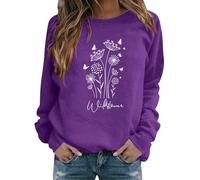 Sweatshirts For Women Dandelion Butterfly Crewneck Long Sleeve Casual Ladies Sweatshirt Causal Pullover Trendy Comfy Fall Winter (Purple, S) Ladies Hoodies Size 16