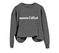 Sweatshirts For Women Expensive Difficult Long Sleeve Crewneck Ladies Sweatshirt Winter Comfy Trendy Pullover Fall Causal (Dark Gray, XXL) Womens Sweatshirts Uk