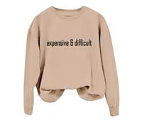 Sweatshirts For Women Expensive Difficult Long Sleeve Crewneck Ladies Sweatshirt Winter Comfy Trendy Pullover Fall Causal (Khaki, L) Winter Coats For Women Uk