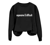 Sweatshirts For Women Expensive Difficult Long Sleeve Crewneck Ladies Sweatshirt Winter Comfy Trendy Pullover Fall Causal (Black, XL) Womens Hoodies Size 14