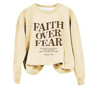 Sweatshirts For Women Faith Over Fear The Lord Is On My Side I Will Not Fear What Can Man Do To Me Crewneck Long Sleeve Ladies Sweatshirt Fall Causal Winter Trendy (Beige, XXL) Womens Trench Coats Uk