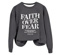 Sweatshirts For Women Faith Over Fear The Lord Is On My Side I Will Not Fear What Can Man Do To Me Crewneck Long Sleeve Ladies Sweatshirt Fall Winter Trendy (Dark Gray, XXL) Hooded Dressing Gown Women