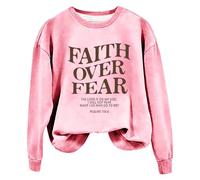Sweatshirts For Women Faith Over Fear The Lord Is On My Side I Will Not Fear What Can Man Do To Me Crewneck Long Sleeve Ladies Sweatshirt Fall Comfy Causal Winter Trendy (Pink, M) Ladies Hoodies