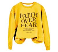Sweatshirts For Women Faith Over Fear The Lord Is On My Side I Will Not Fear What Can Man Do To Me Crewneck Long Sleeve Ladies Sweatshirt Fall Winter Trendy (Yellow, XL) Oversized Sweatshirt Women