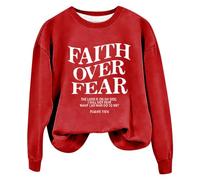 Sweatshirts For Women Faith Over Fear The Lord Is On My Side I Will Not Fear What Can Man Do To Me Crewneck Long Sleeve Ladies Sweatshirt Fall Winter Trendy (Red, XL) Ladies Sweatshirts And Hoodies