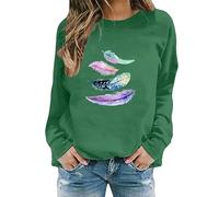 Sweatshirts For Women Feather Crewneck Long Sleeve Casual Ladies Sweatshirt Causal Fall Trendy Pullover Winter Comfy (Green, S) Black Jacket Women