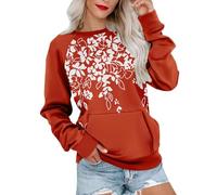 Sweatshirts For Women Floral Pocket Maple Leaves Graphic Flower Butterfly Crewneck Long Sleeve Casual Ladies Sweatshirt Comfy Pullover Winter Trendy Fall Causal (Red, L) House Coats Women