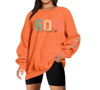 Sweatshirts For Women God Is Good Crewneck Loose Fit Graphic Ladies Sweatshirt Comfy Fall Causal Pullover Trendy Winter (Orange, XL) Ladies Waterproof Jackets