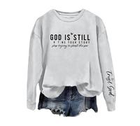 Sweatshirts For Women God Is Writing Your Story S Trying To Steal The Pen Long Sleeve Crewneck Ladies Sweatshirt Winter Comfy Pullover Causal Fall Trendy (Grey, M) Fleece Sweatshirts For Women