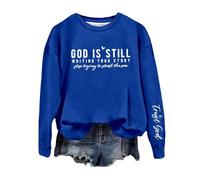 Sweatshirts For Women God Is Writing Your Story S Trying To Steal The Pen Long Sleeve Crewneck Ladies Sweatshirt Winter Comfy Pullover Causal Fall Trendy (Blue, XXL) Christmas Hoodie Women
