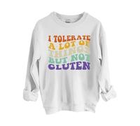 Sweatshirts For Women I Tolerate A Lot Of Things But Not Gluten Crewneck Long Sleeve Ladies Sweatshirt Trendy Fall Winter Pullover Comfy Causal (White, L) Womens Black Coat