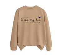 Sweatshirts For Women If Can't Bring My Dog I'm Not Going Dog Mom Crewneck Long Sleeve Ladies Sweatshirt Trendy Fall Causal Pullover Comfy Winter (Khaki, XL) Long Trench Coats For Women