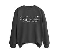 Sweatshirts For Women If Can't Bring My Dog I'm Not Going Dog Mom Crewneck Long Sleeve Ladies Sweatshirt Trendy Fall Causal Pullover Comfy Winter (Dark Gray, L) Trench Coats For Women Uk