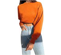 Sweatshirts for Women in Solid Colour Top Crew Neck Blouse Jumper White T-Shirt Women, yellow, XL