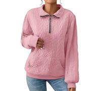 Sweatshirts for Women Ladies Thermal Sweatshirt Winter Autumn Sweaters Long Sleeve UK Cable Knit Jumpers Lapel Half Zip Pullover Tops Warm Tunics for Office Work Daily Going Out Wear Pink