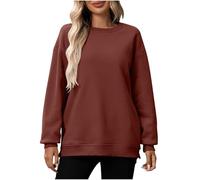 Sweatshirts for Women Oversized Jumpers Ladies Crewneck Long Sleeve Tops Side Split Oversized Ladies Long Sleeve Tops Crewneck Comfy Jumpers Classic Casual Pullover Brown L