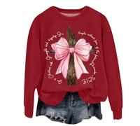 Sweatshirts For Women She Is Clothed In Strength & Dignity Cross Ptinted Long Sleeve Crewneck Ladies Sweatshirt Winter Comfy Trendy Pullover Causal Fall (Red, L) Black Coat Women